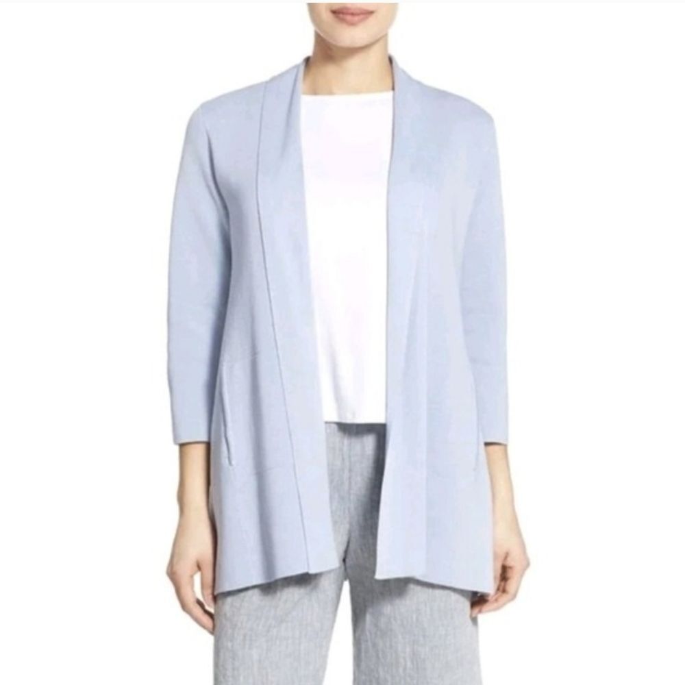 Eileen Fisher Cardigan Silk Organic Cotton Interlock Shawl Open Front Size S